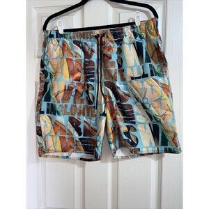 Mens Swim Trunks Board Shorts tropical wild retro rad script XL Tribord suit
